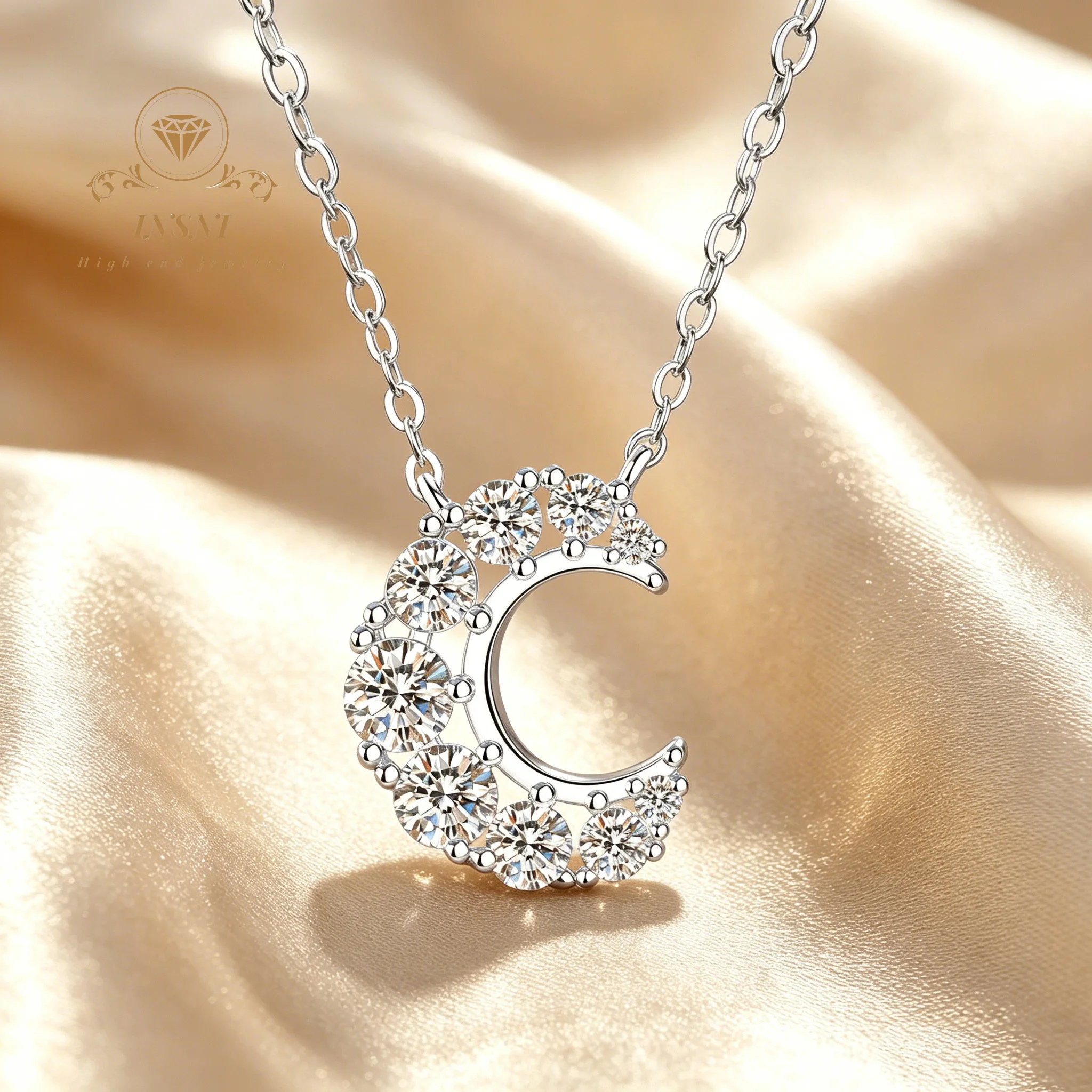 All Moissanite Cross-border New S925 Sterling Silver Necklace Female Hollow Star Moon Mangxing Design Delicate Clavicle Chain
