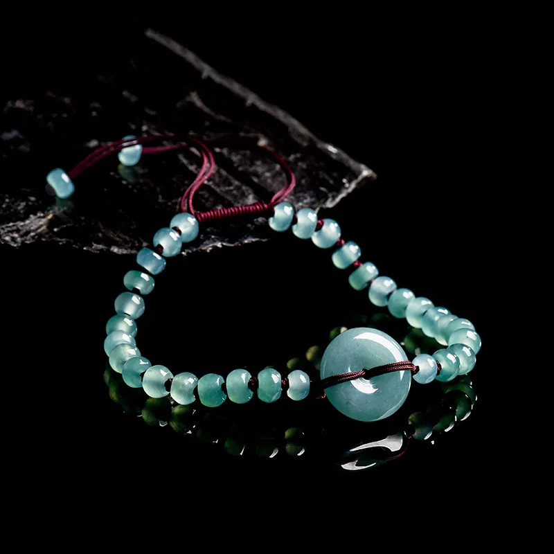 

Natural A-grade jadeite blue horizontal peace ,-type women's bracelet, fashionable and versatile