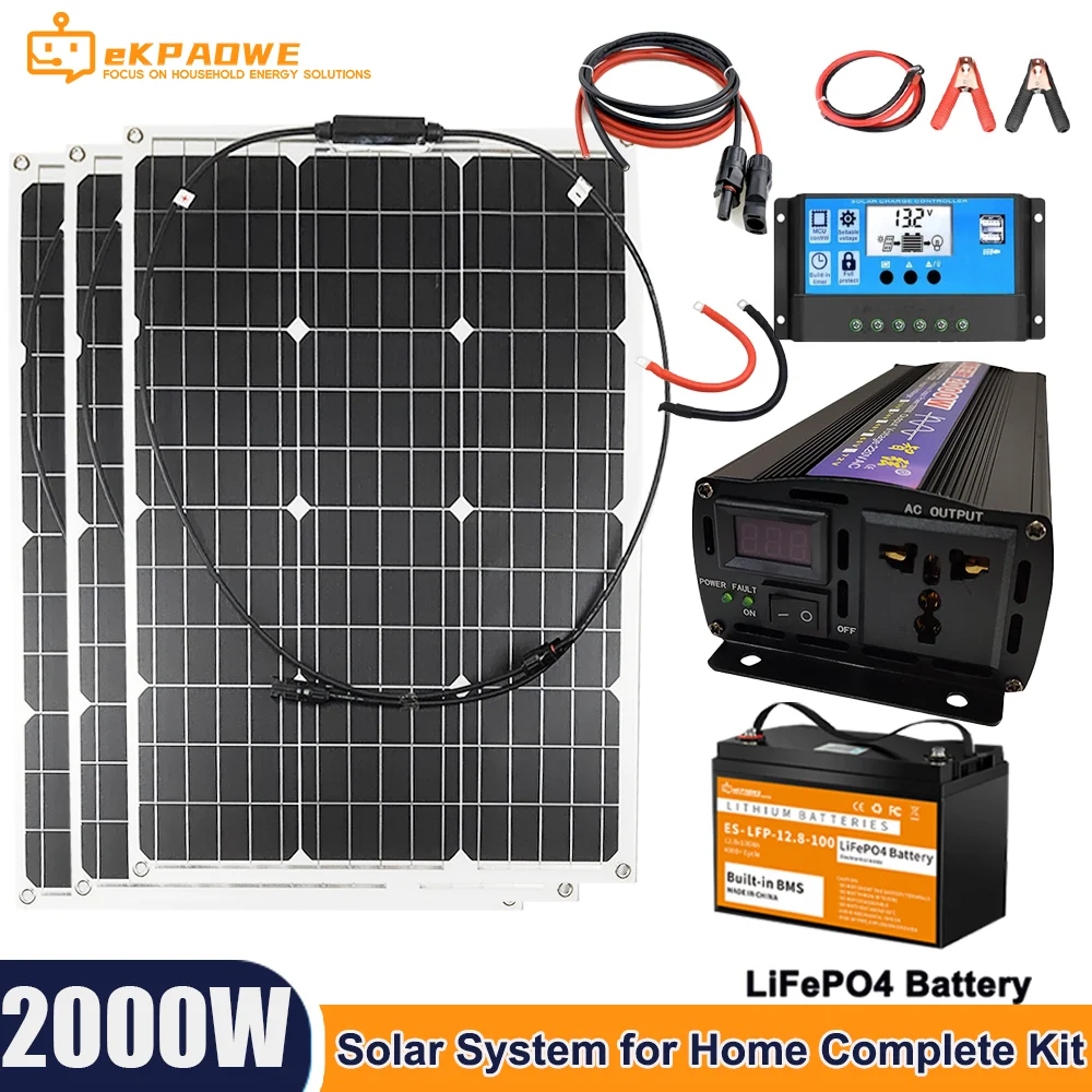 2000W Solar Strip Battery System Converted To Household 110V/220V Outdoor Car Solar Charging