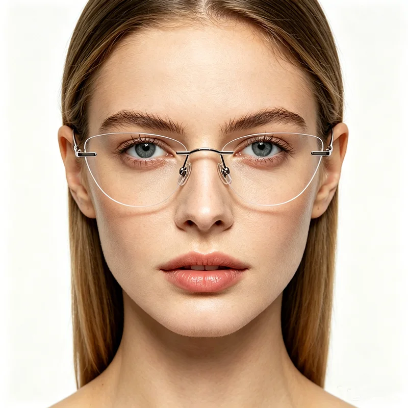 Pure titanium frameless cat eye female ultra light water droplet shaped eyeglass frame prescription for myopia glasses