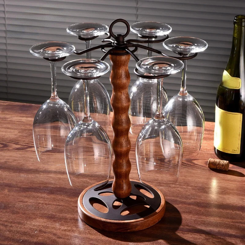 

New Style Artistic Quality Retro Wood Cup Holder Can Hang 6 Goblet Wine Rack Family Bar Storage Shelf Bar Tools