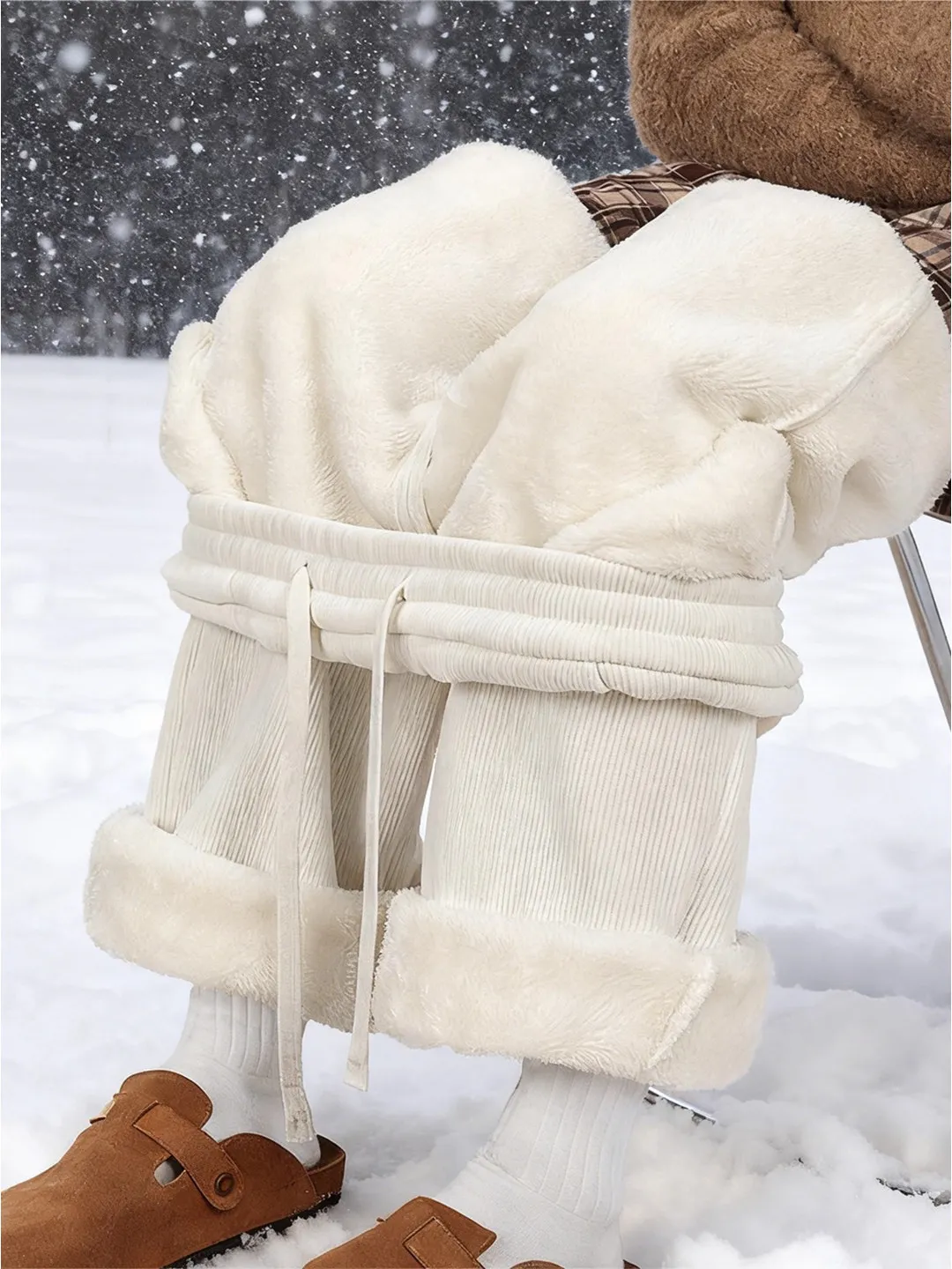 

Утепленные мужские зимние брюки из хлопка с начесом под овчину, прямые, вельветовые, для суровых морозов