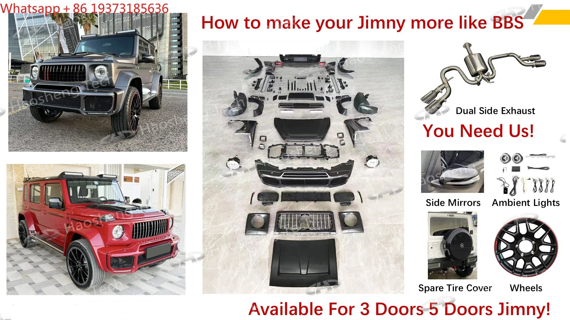 Exterior Parts for Suzuki Jimny Bodykit JB74 3 Door 5 Door to G63 Long Short Side Step Wheel Eye Brow BRA BUS Body Kits