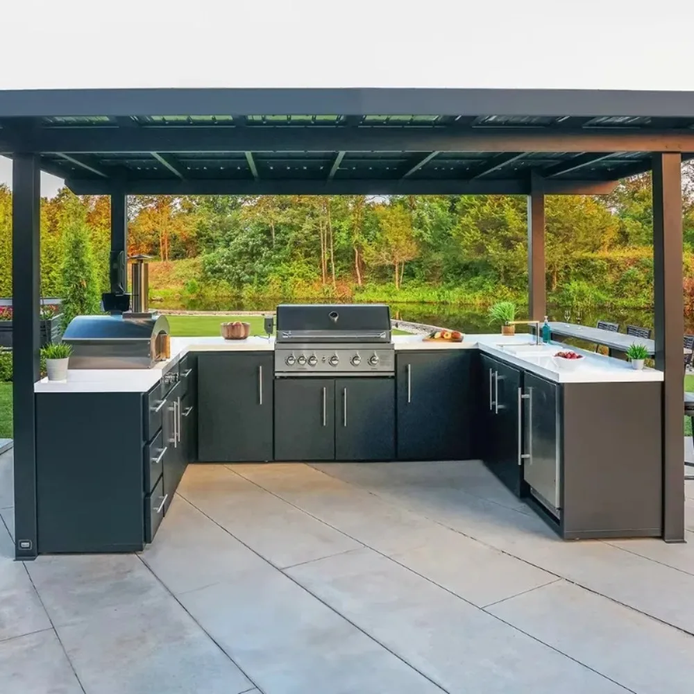 Custom 304 Stainless Steel Outdoor Kitchen Cabinet with Sink Full Coverage Garden Grill BBQ Patio Cabinet Weatherproof Storage