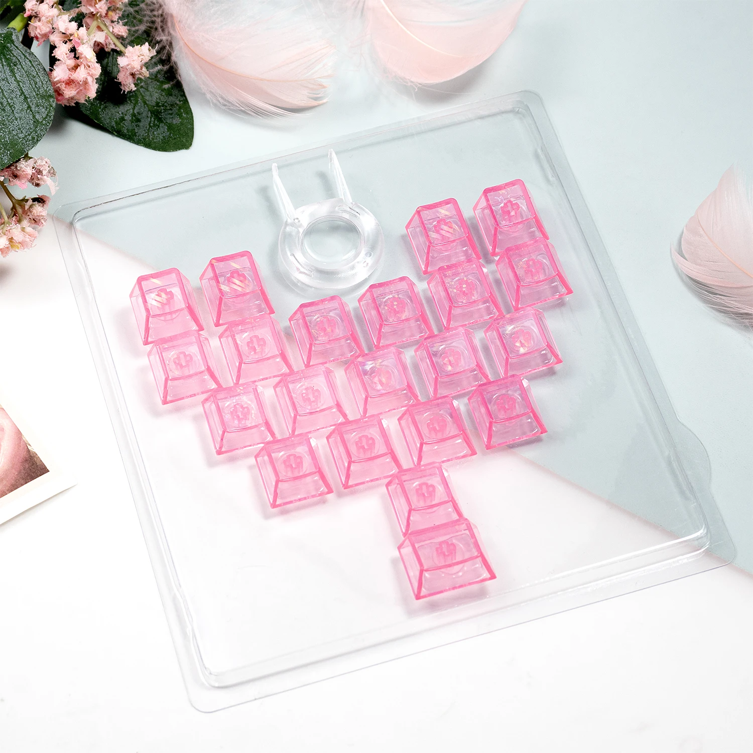 

Transparent Love Heart Glitter keycaps 21 Keys Cherry Profile UV pad print PC Keycaps Customized DIY For Mechanical Keybord