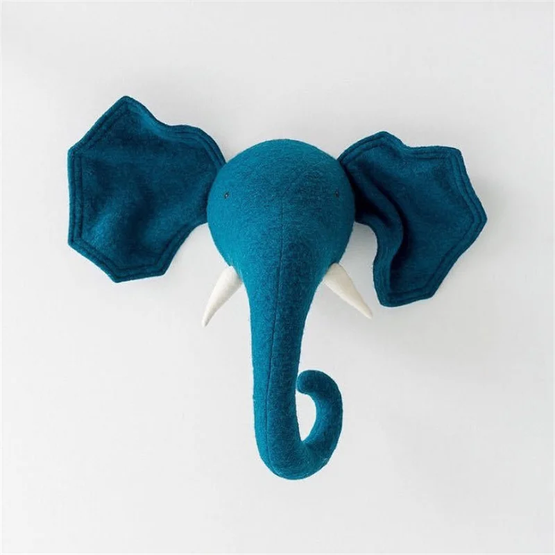 Decoración Para habitación de niños, cabeza de Animal 3D de dibujos animados, colgante de pared, elefante, ciervo, unicornio, juguetes de peluche para niños, decoración de dormitorio
