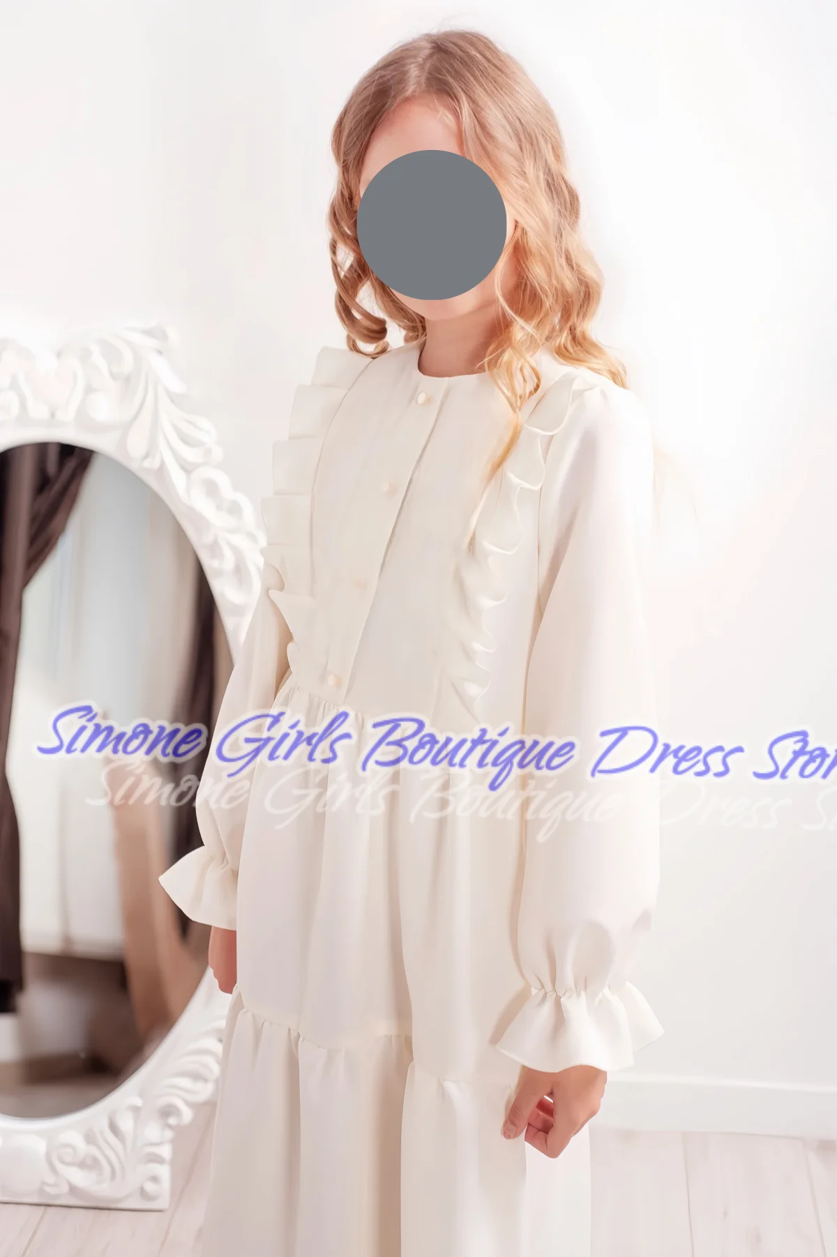 

White Ankle-lengt Skirts Long Sleeves O Neck Flower Girl Dress for Formal Receptions First Communion Holiday Celebrations Party