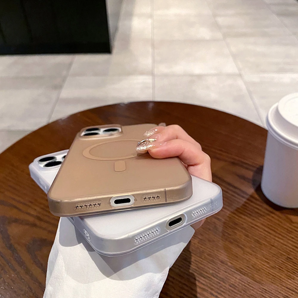 حافظة أصلية غير لامعة لهاتف Magsafe لهاتف آيفون 17 Air 16E 16 15 14 13 12 11 Pro XR X XS Max Plus غطاء كمبيوتر صلب مغناطيسي شفاف