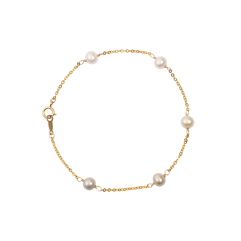 

Lii Ji Real Pearl High Luster 4-5mm Pearl Handmade Bracelet 14K Gold Filled No Fade Women Wedding Jewelry Gift