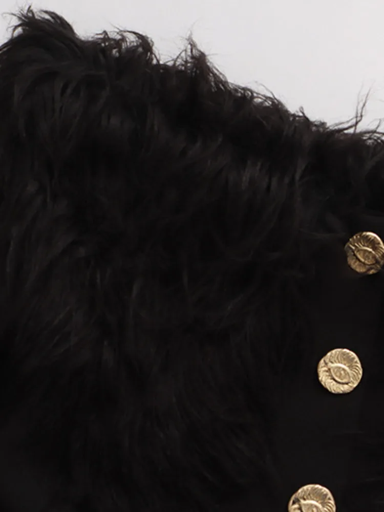 سترة نسائية عصرية من ZMEENNA باللون الأسود مكشوفة الأكتاف معطف بيبلوم بأزرار ذهبية وأكمام طويلة ملابس خارجية بقصة ضيقة ZM4644 #5