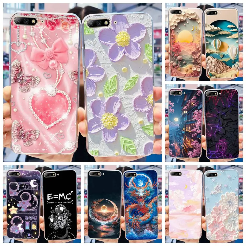 For Huawei Y7 Prime 2018 Case LDN-L21 LDN-LX2 Cover New Fashion Flower Soft Silicone Phone Case For Huawei Y7 Pro Y 7 2018 Funda