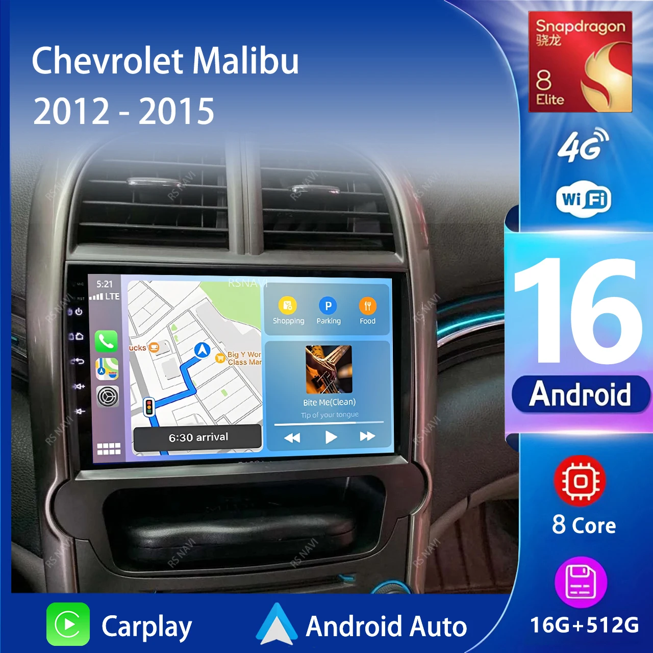 Radio Multimedia para Auto con Android 16 y Carplay para Chevrolet Malibu 2012-2015, Autoradio con DSP, GPS, Estéreo, WIFI, Unidad Principal 2DIN