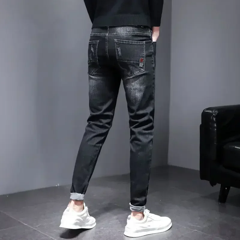 Men's Jeans Tight Pipe Man Cowboy Pants Black Trousers Casual Slim Fit Stretch Elastic Skinny Korean Style Designer Original Xs