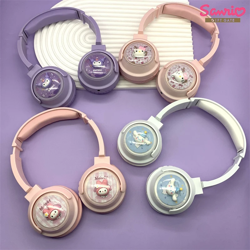 Sanrio Bluetooth Headphone Wireless Headsets Anime Cartoon Stereo Hello Kitty Headset Earphone With Mic Fashion Hottie Y2k Gifts