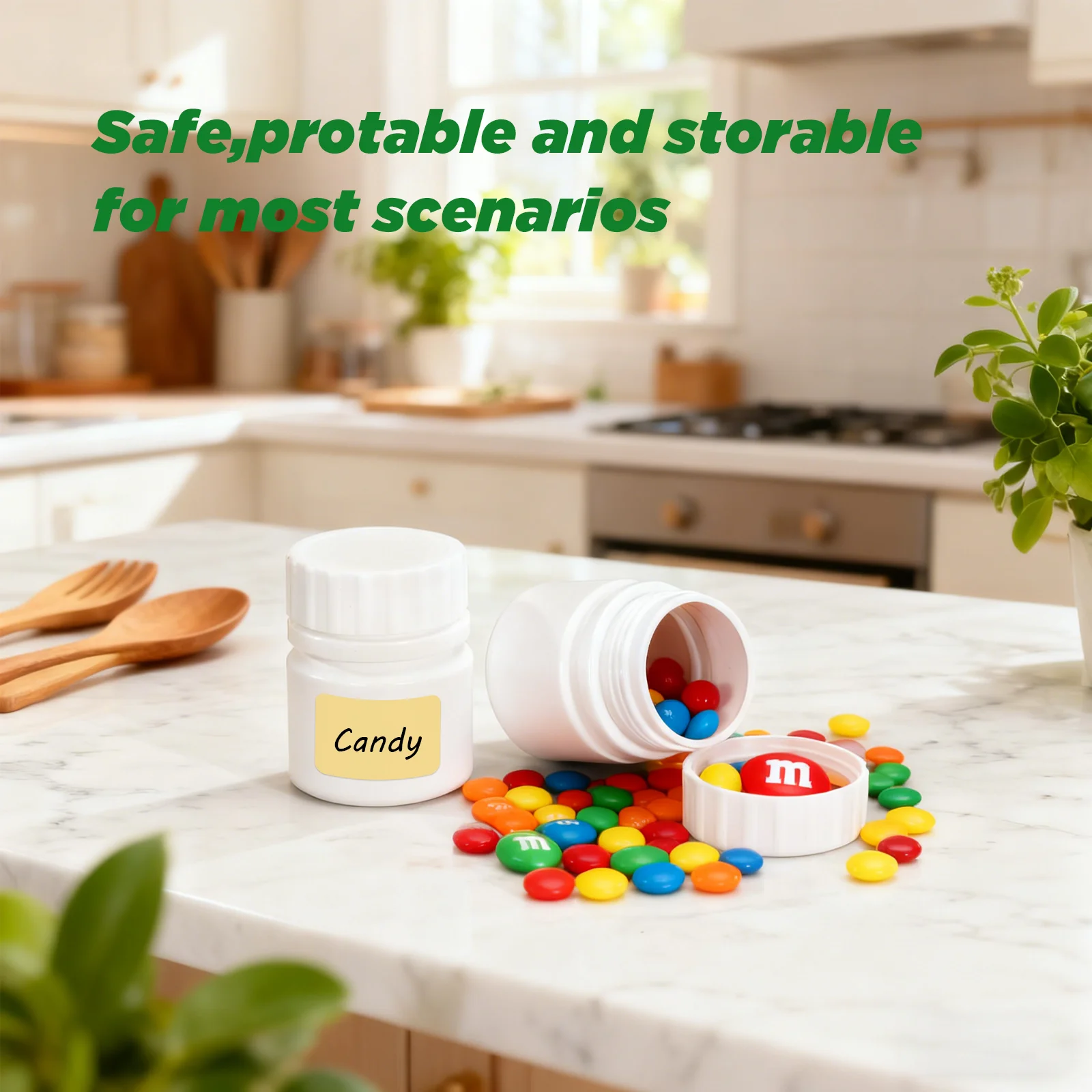 20 قطعة الغذاء الصف زجاجة بلاستيكية مستديرة الطب كبسولة حبة الحاويات 20 مللي ، 30 مللي ، 40 مللي ، 50 مللي ، 70 مللي ، 100 مللي ، 150 مللي ، 200 مللي مع ملصقات #1