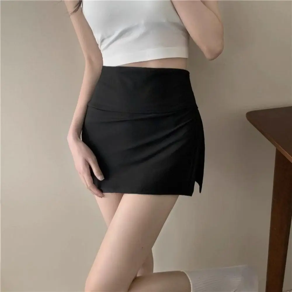 Side Slit Women's A-line Culottes Asymmetric Y2K Mini Shorts Skirt Spicy Girl Style Sports Style Skirt with Safety Shorts