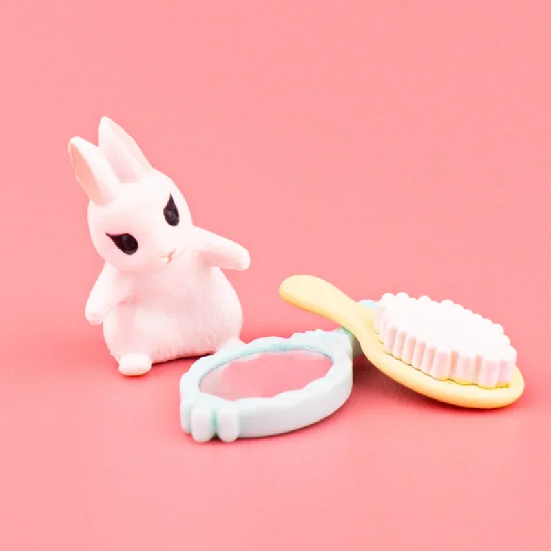 Cute Kawaii Capsule Toy Miniatures Figurines Mini Cute Bunny Makeup Set Decoration DIY Accessories Doll Gashapon Figures