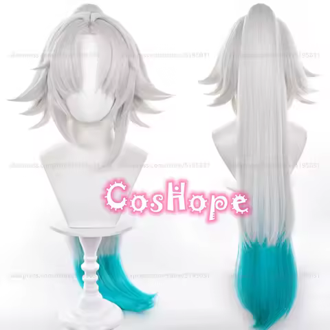 HSR Feixiao Cosplay Wig 95cm Long Silver White Blue Green Gradient Wig Cosplay Anime Cosplay Heat Resistant Synthetic Wigs