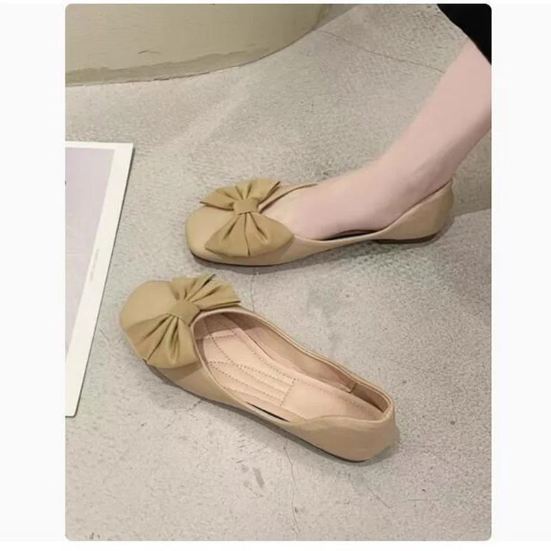 Fairy wind bean shoes women with skirt 2024 Autumn new flat bow single shoes soft sole shallow mouth Bean Shoes