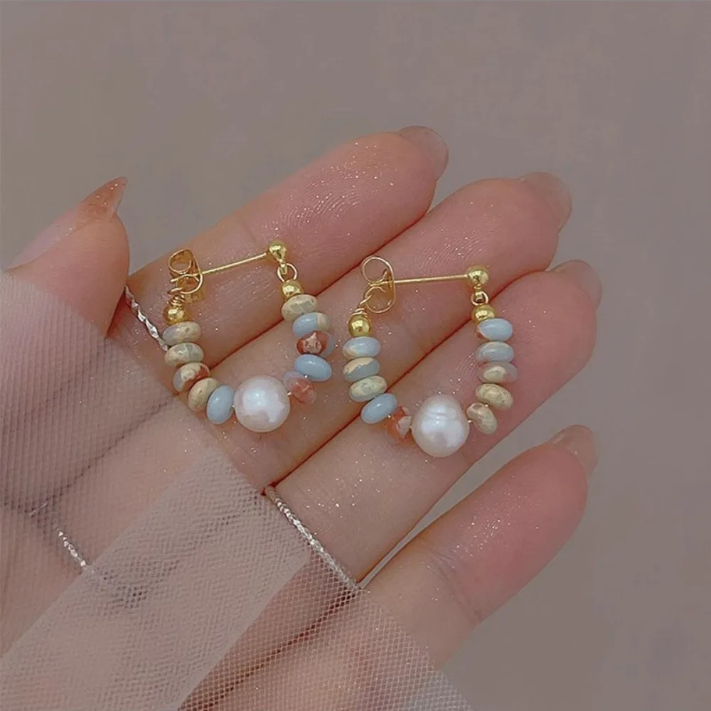 Vacation style Design Natural Stone Beaded Pearl Pendant Earrings for Women and Girls Fashion Jewelry Unusual Accessories image 5