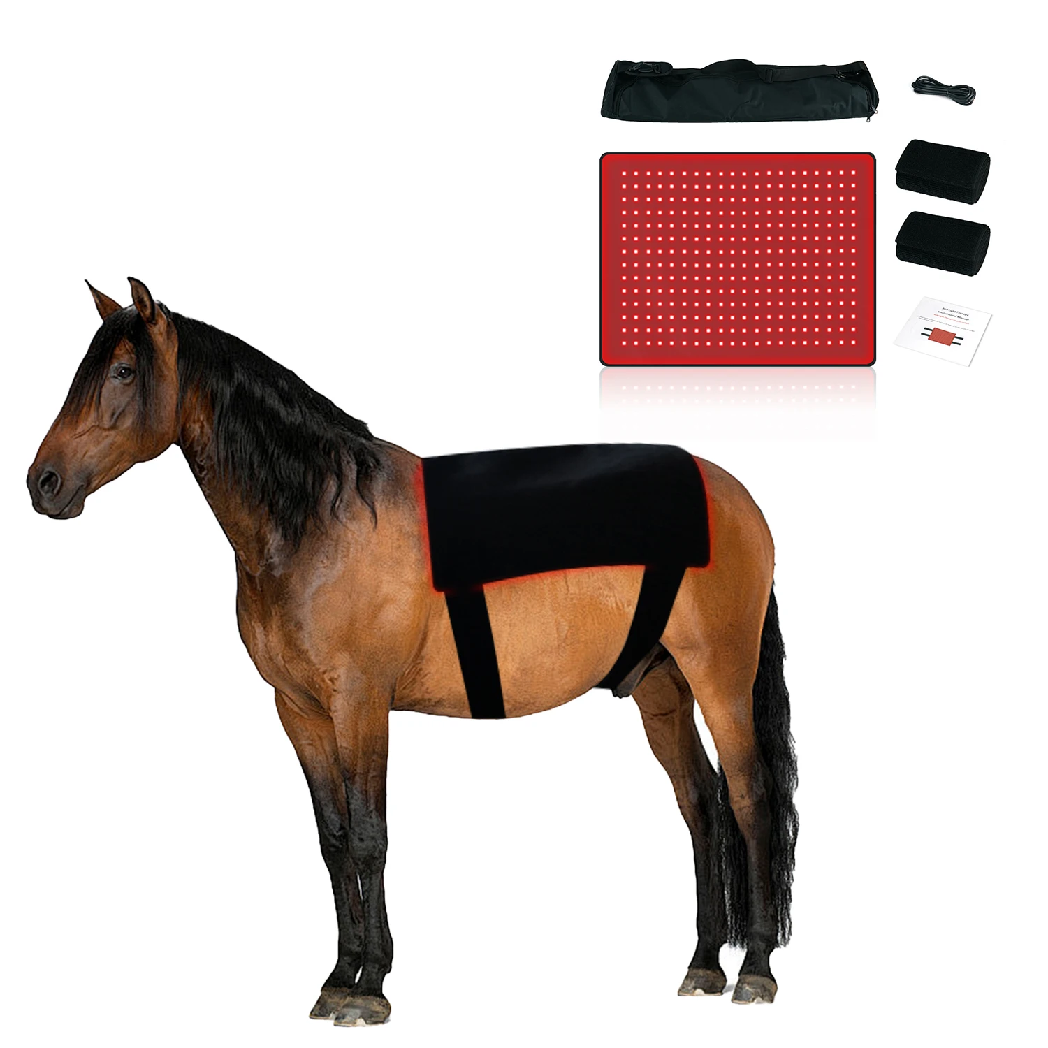 Equine Red Light Therapy Pad Rechargeable 660nm 850nm LED Infrared Heating Wrap for Horse Neck Back and Belly Treatment