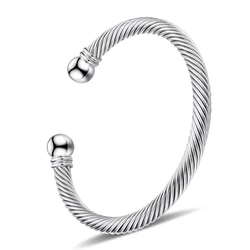 Stainless Steel Twisted Cable Wire Bracelets C-Shaped Adjustable Cuff Bangle Bracelet for Women Girls