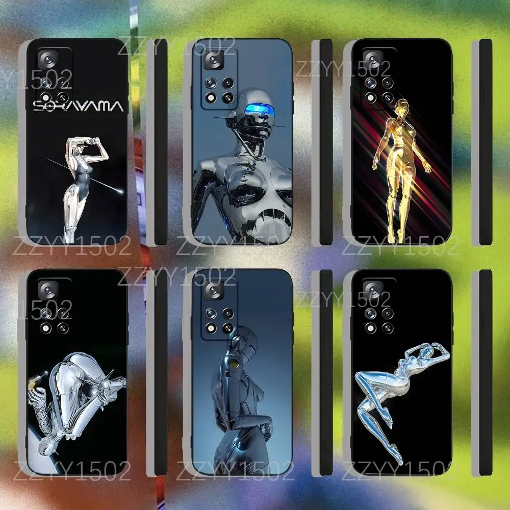 Art Metal Robot HajimeSorayama Phone Case For Samsung S25,S24,Ultra,S20,S30,Plus,S22,S23,Ultra,Plus,5G Black Silicone Soft