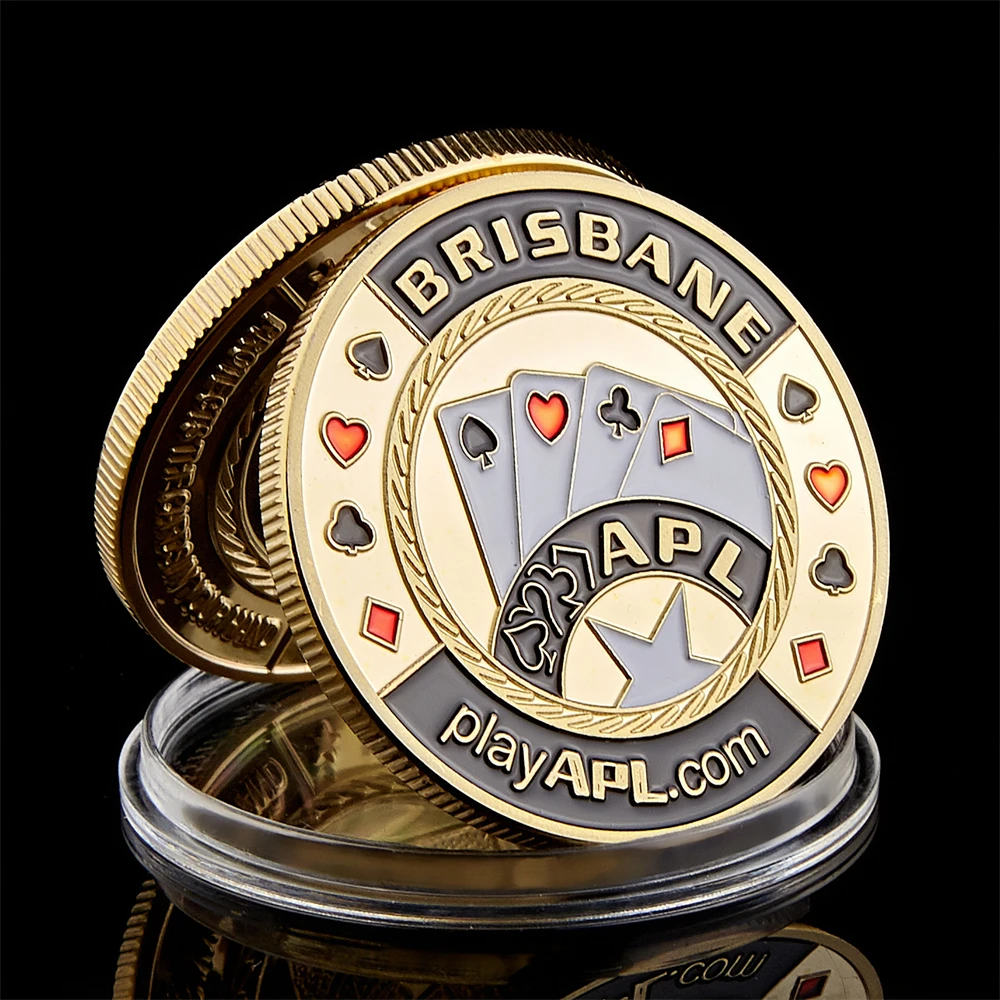 Brisbane Playapl Gold Souvenir Coin Collection Poker Card Guard With Coin Capsule Display