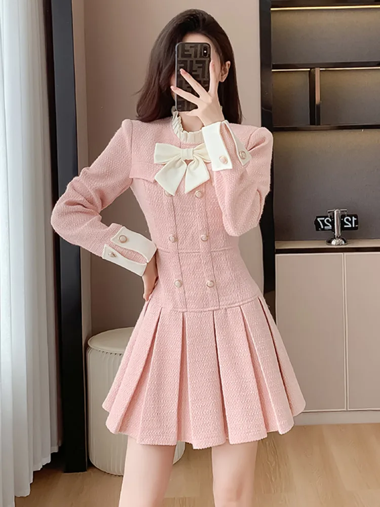 

High Quality Autumn Winter New Ladies French Luxury Small Fragrant Tweed Dress For Women Kroean Sweet Fashion Short Dresses