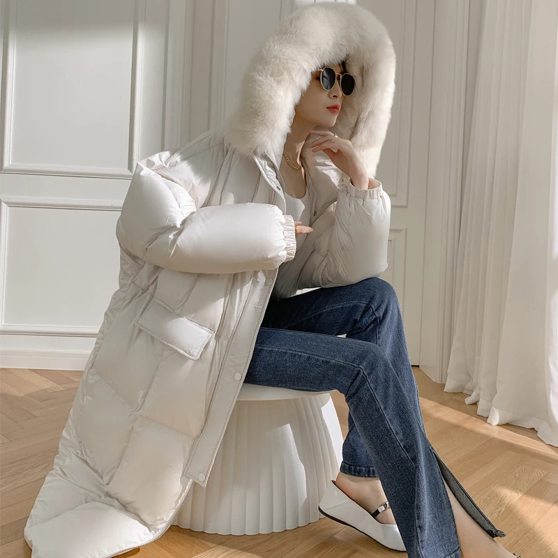 -30° Women Thicken White Goose Down Jackets 2023 Winter New Female Hooded Puffer Coats Fashion Casual Long Snow Parkas Overcoat