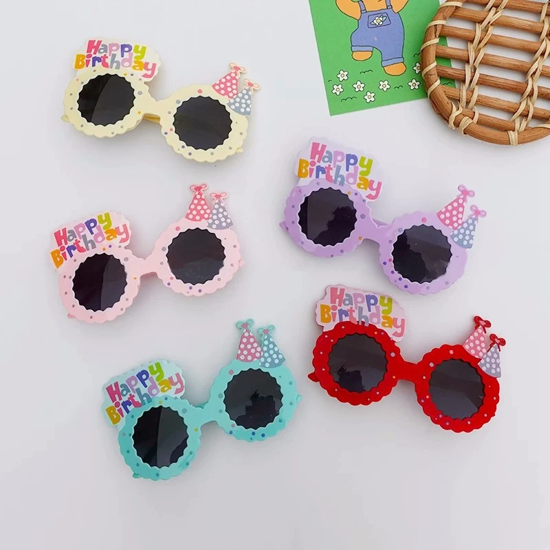 Ins Birthday Props Party Sunglasses Happy Birthday Women's Sunglasses Cute Macaron Hat Shape Party Decoration Supplies Wholesale