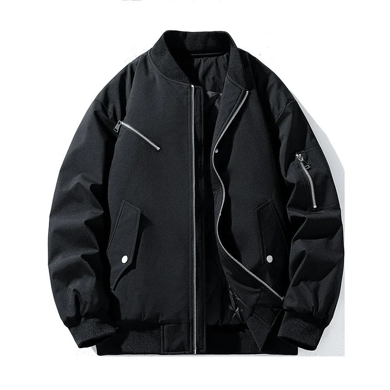KIDWHXR Pilot Coat Winter Men Thicken Stand Collar Male Outerwear Loose Sport Casual Long Sleeve Man Parkas Baseball Jacket