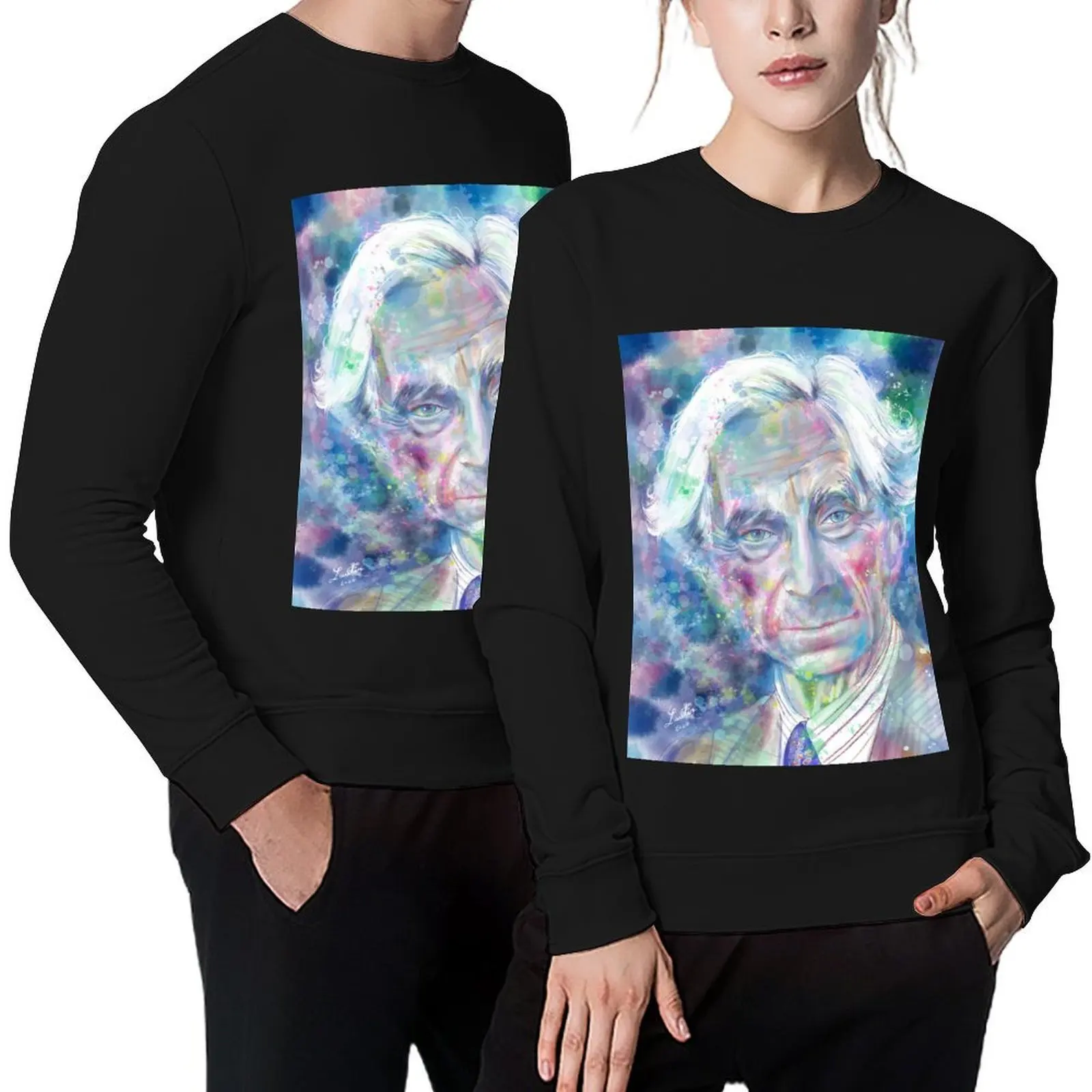

BERTRAND RUSSELL - watercolor portrait.2 Pullover men's clothing anime clothing korean style clothes sweatshirts