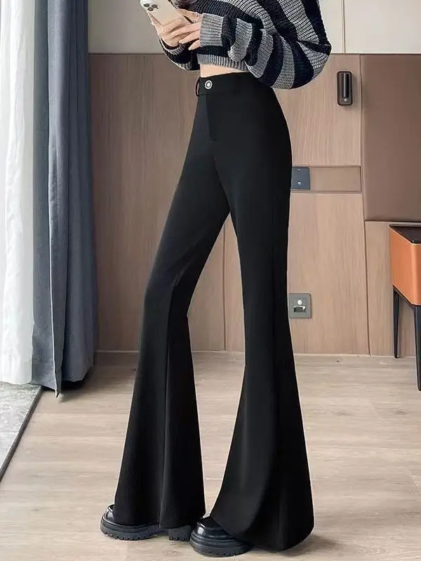 

Black High Waist Slim Fit Casual Flared Pants Women's Spring New Style Elastic Casual Suit Pants Small Size Ladies