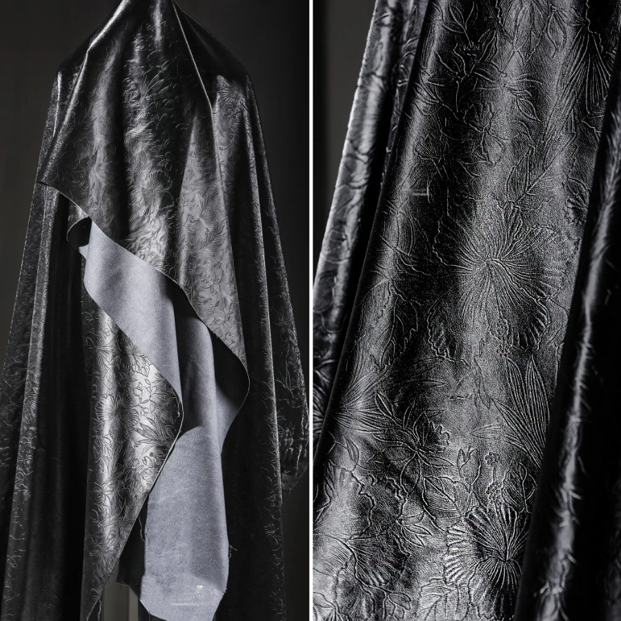 Black Sculpted Embossed Leather Bumpy Textured Washed Leather Jacket Bags Creative Clothing Design Fabrics Per Half Meter