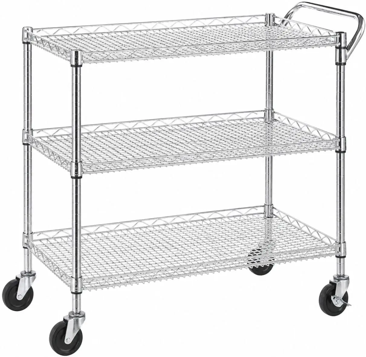 Heavy Duty Rolling Utility Kitchen Cart on Wheels, Chrome Serving Cart Commercial Grade with Wire Shelving and Handle Bar for Office School Church Kitchen Garage Hardware