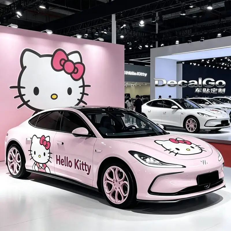 Cute Anime Car Film Car Sticker Hello Kitty Waterproof Sunscreen Scratch Blocking Cartoon Car Sticker Modification Accessories