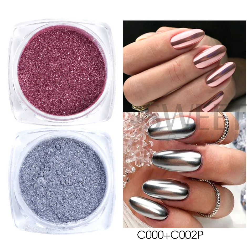 2 stuks magische spiegelpoeder goud zilver chroom nagel glitter metallic wrijven stof gellak pigment stralende metalen manicure decor