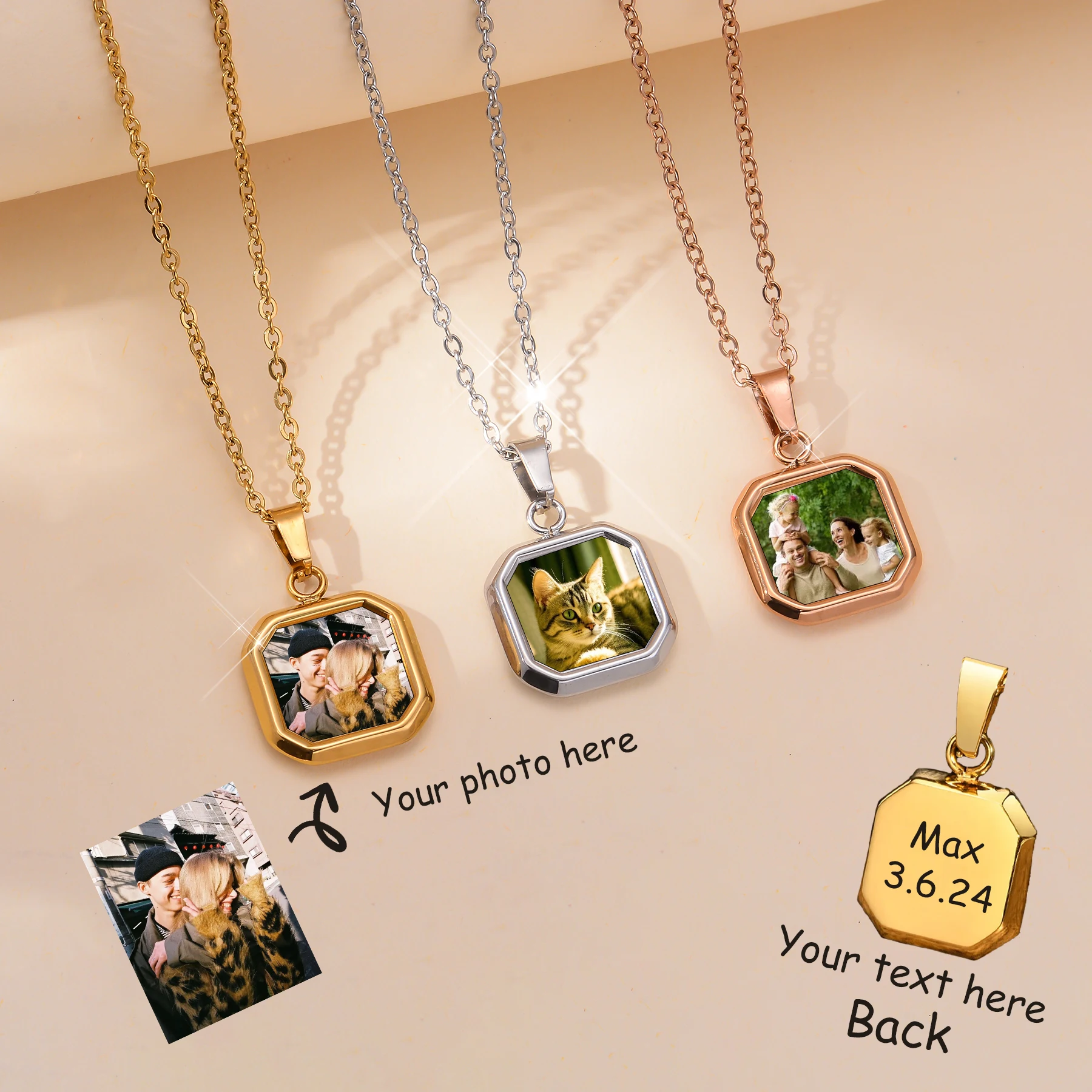 

Custom Photo Necklace for Women Square Stainless Steel Personalized Picture Pendent Jewelry Gift for Family Pet Friend Couple