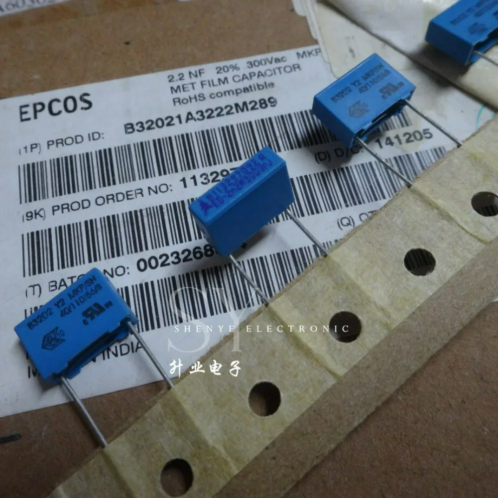 10pcs/lot EPCOS 0.0022uf 300vAC 2.2nf 2200pf 2n2 222 M Brand New 10mm Film Capacitor B32021A3222M