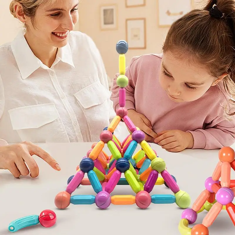 Colorful Magnet Construction Set Balls And Rods Sticks Building Blocks Montessori Educational Stem Stacking Toy Gift For Kids