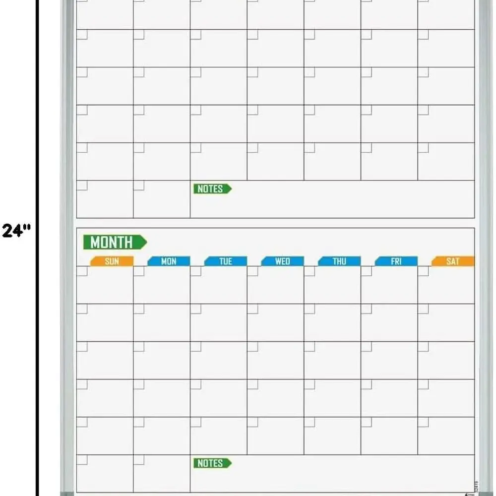 لوحة تقويم جافة مؤطرة من الألومنيوم مثبتة على الحائط مقاس 24 × 18، مخطط شهري