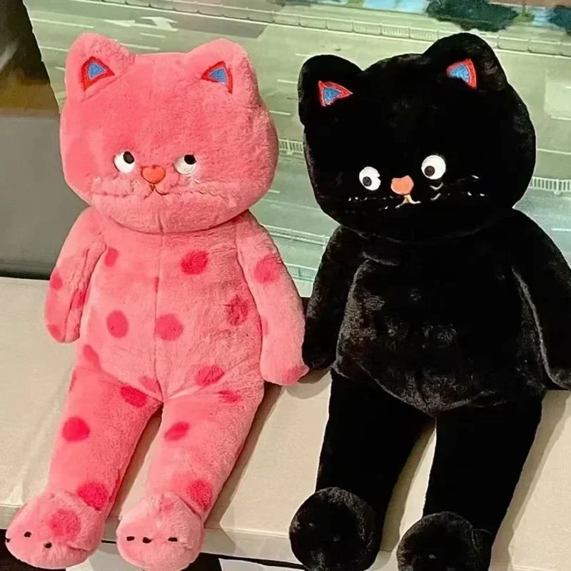 

Hot Internet Celebrity Lovely Cartoon Cat Pillow Stuffed Pink Black Cats Plush Toys Round Dot Cats Soft Cushion Girl Gifts Decor