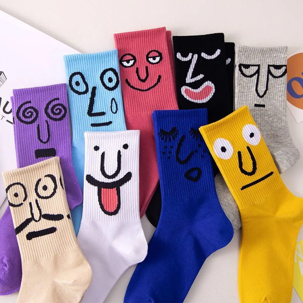 1/10 Pairs Men and Women\'s Emoticon Socks, Cartoon Candy-Colored Casual Socks, Trendy Emoticon Socks for Couples