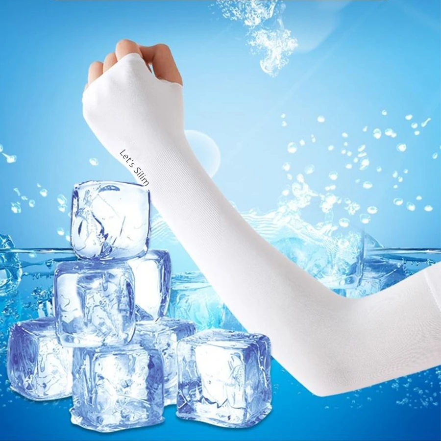 زوج واحد من الأكمام الصيفية للإصبع بارد ارتداء الكوع عالية المرونة الربيع ركوب في الهواء الطلق بدون أصابع الصيد مخصص الجليد الحرير الأكمام