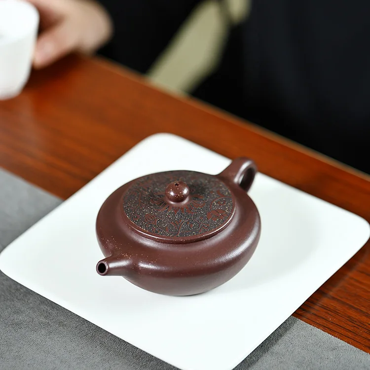 160cc Yixing purple clay teapot handmade purple clay flat support small capacity household tea pot single gift tea set