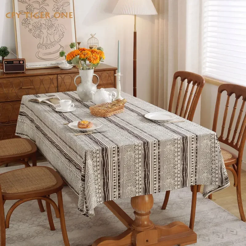 

Cotton Linen Boho National Style Tablecloth for Table Decorate Rectangular Tablecloth with Tassel Dining Table Cover Tea Cloth