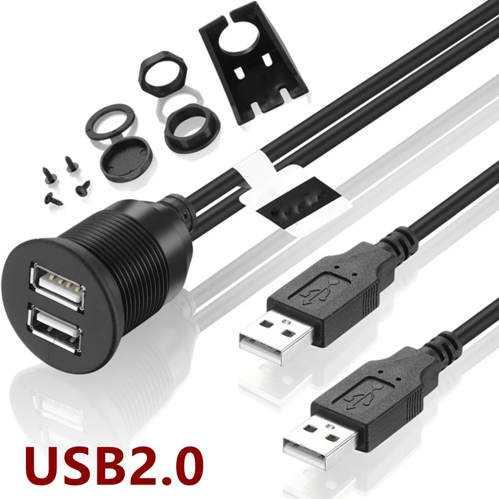 USB 3.0 Port Male To Female Extension Cable Cord Waterproof Flush Mount Dual USB Dock Adapter Dashboard Pan For Car Motorcycle
