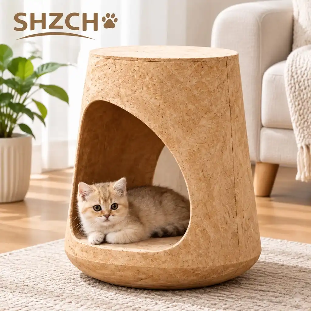 MOMO Wabi-Sabi Style Living Room Imitation Wood Side Table Art Corner Table Magnesium Oxide Material Bedside Table Cat Hole