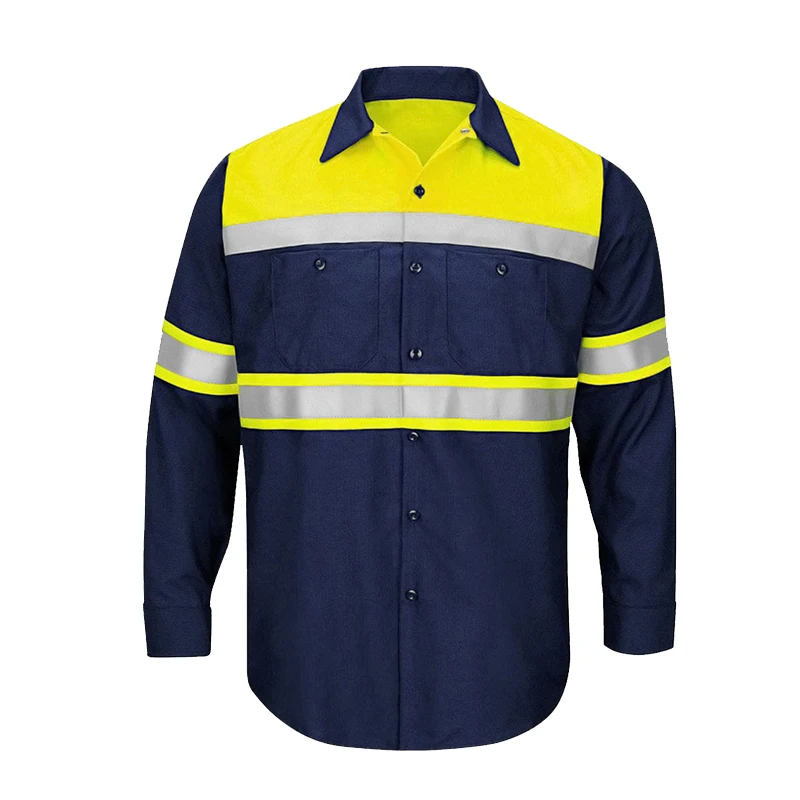 Size S-4XL Summer Outdoor Work Shirts with High Visibility Reflective Stripes Long Sleeve Shirt Sun Protection Two Tone Workwear